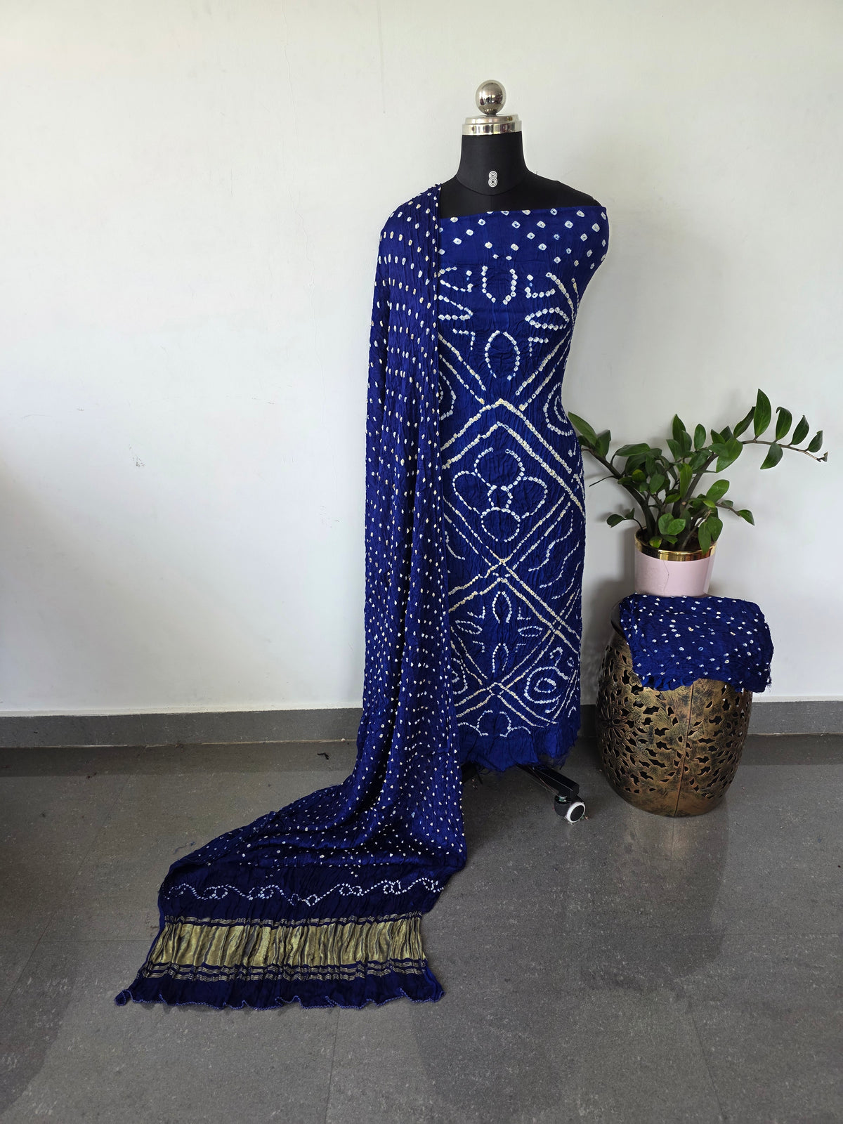Handcrafted bandhani modal silk set with lagdi patta -BN193