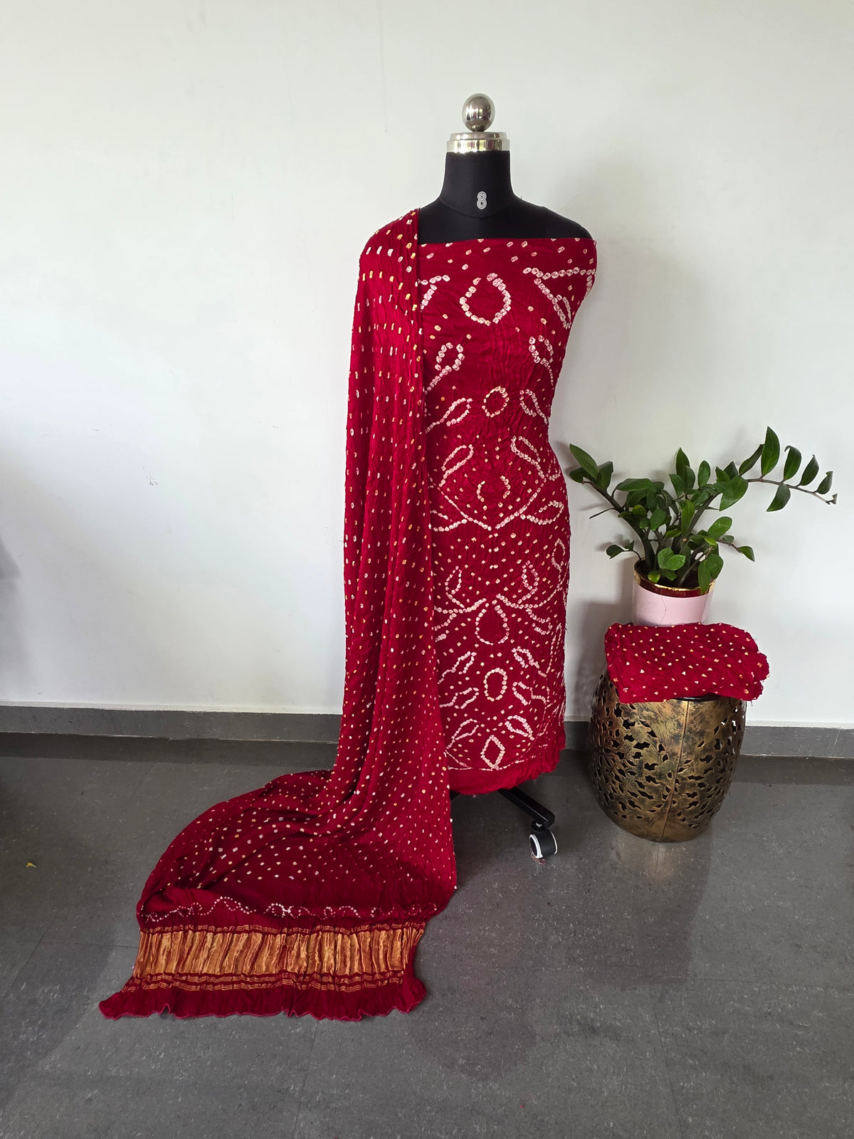 Handcrafted bandhani modal silk set with lagdi patta -BN191