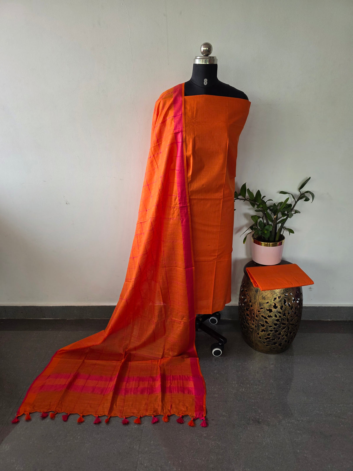 Bhagalpuri katan set with cotton linen duppatta- BA602