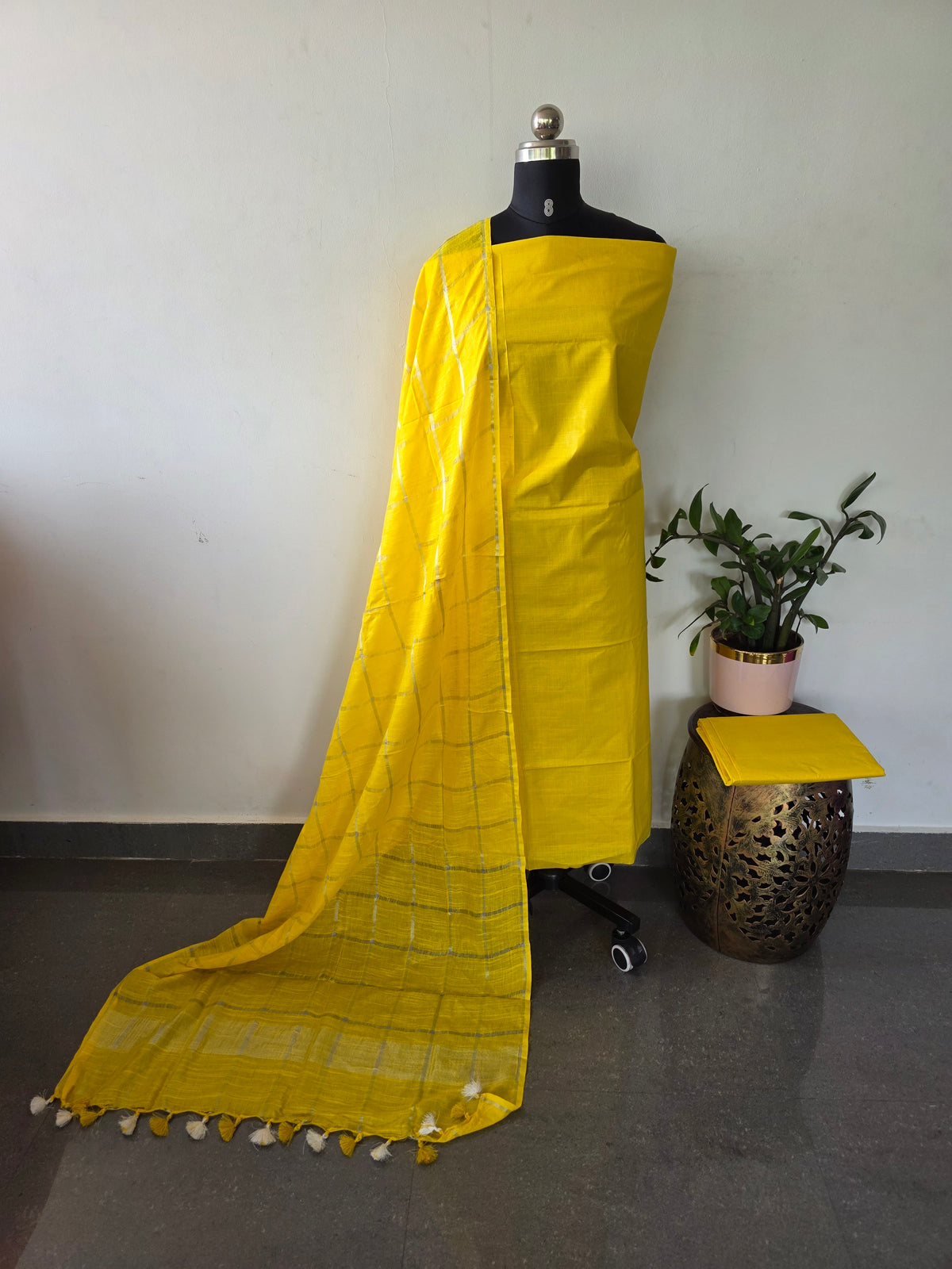 Bhagalpuri katan set with cotton linen duppatta- BA600