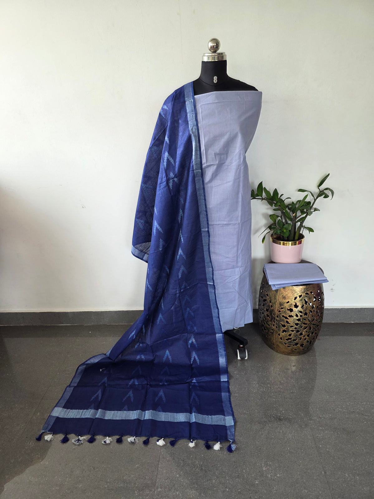 Bhagalpuri katan set with cotton linen duppatta- BA609