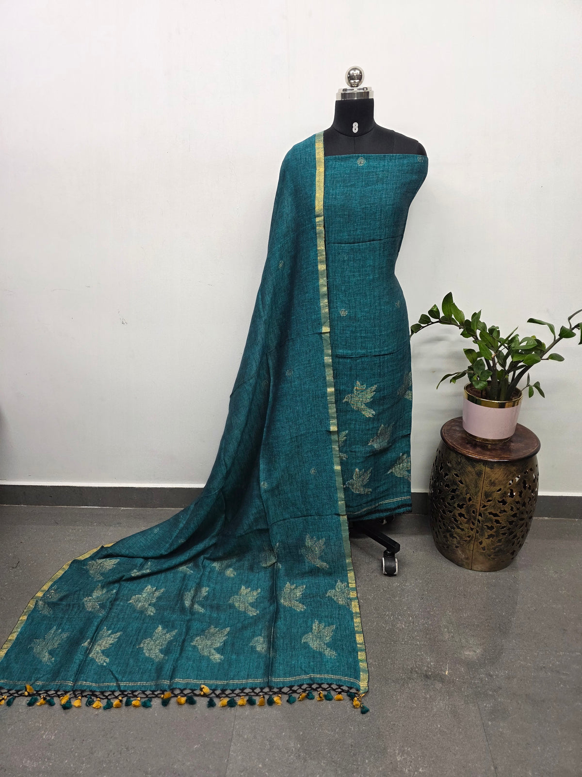 Premium handloom linen jamdhani set -JMM683