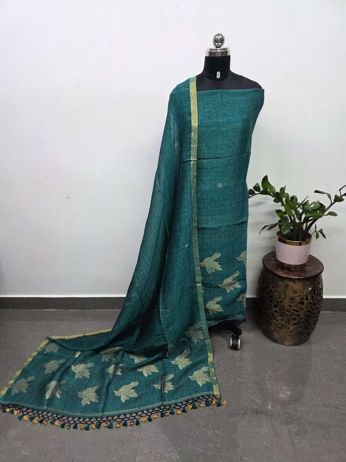 Premium handloom linen jamdhani set -JMM682