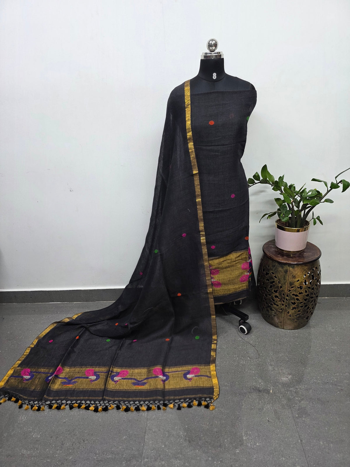 Premium handloom linen Paithani jamdhani set- JMM687