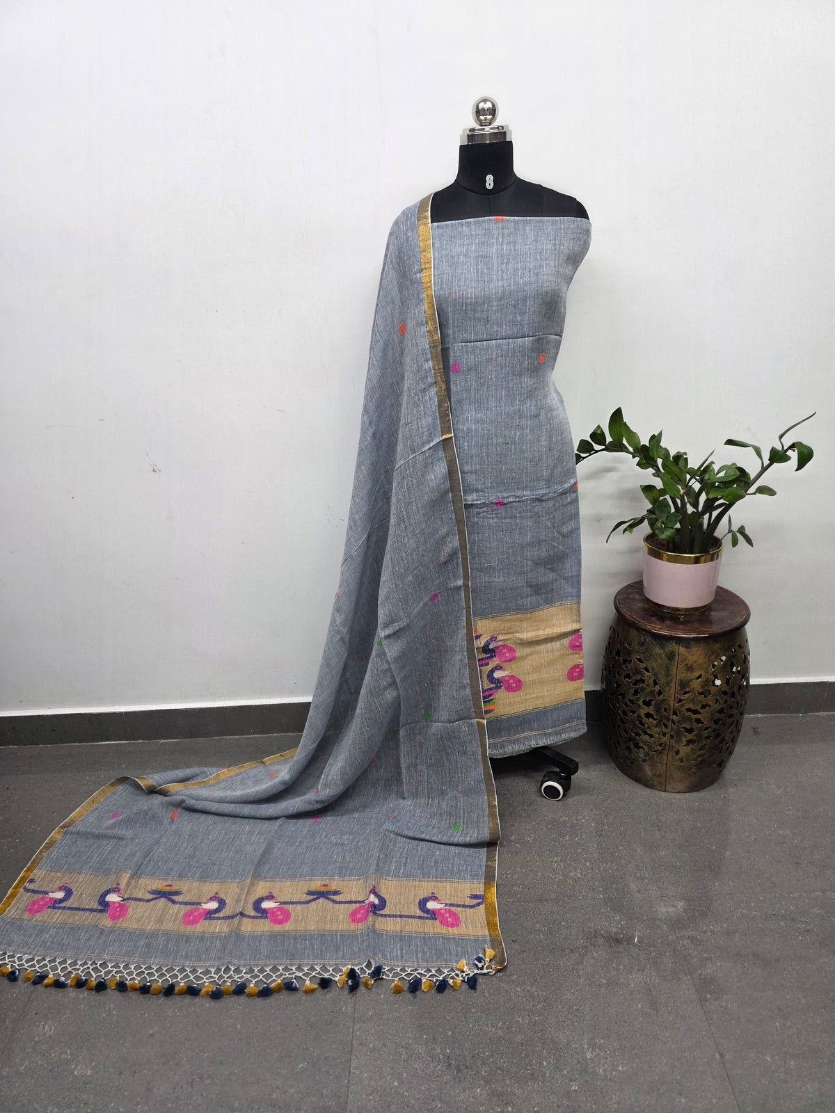 Premium handloom linen Paithani jamdhani set- JMM686