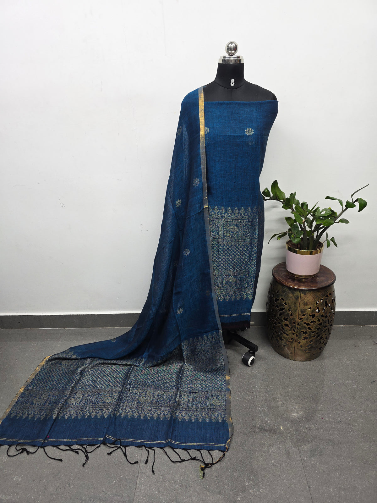 Premium handloom linen jamdhani set -JMM688