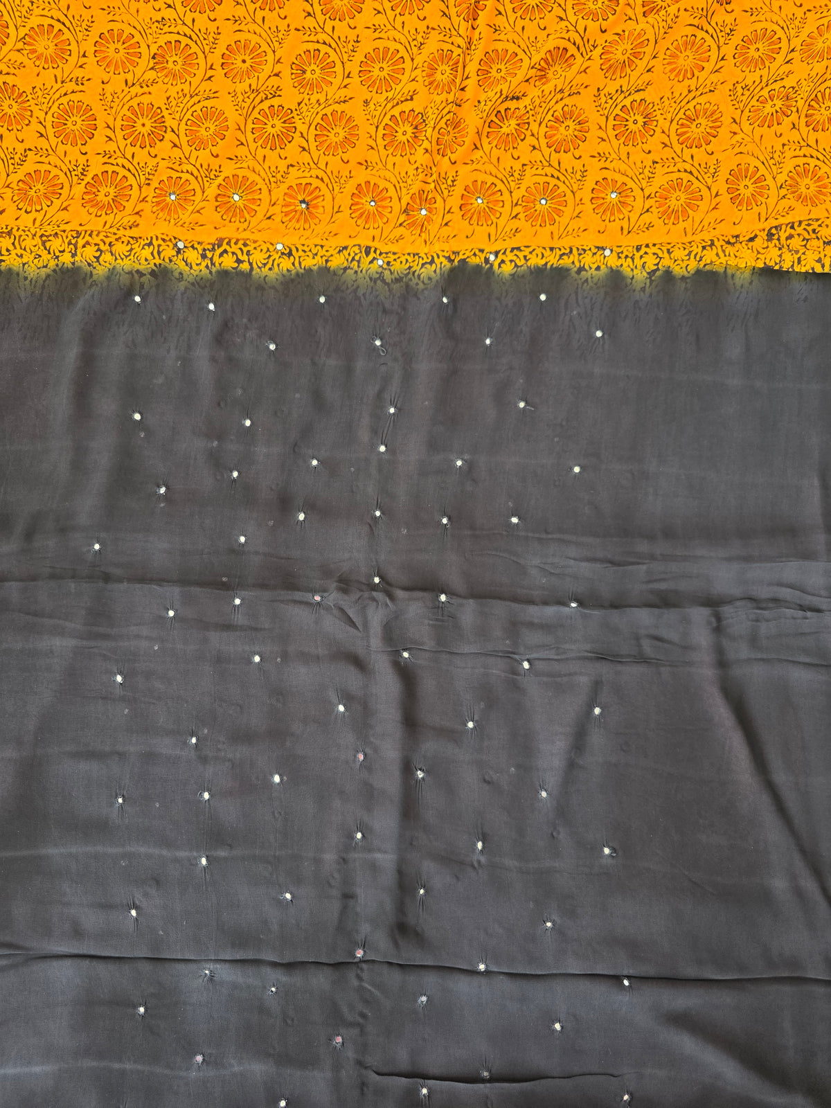 Handblock georgette salwar set with handwork mirror work(black)-GE290