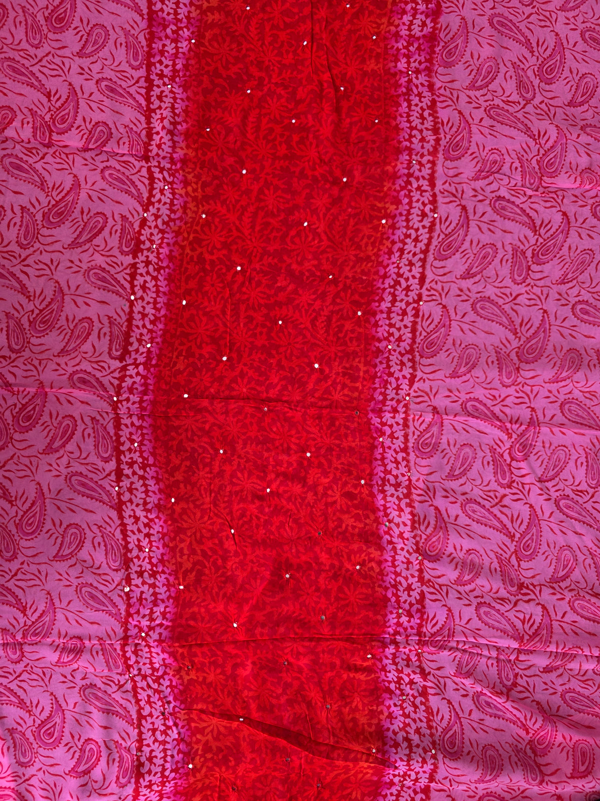Handblock georgette salwar set with handwork mirror work-GE288
