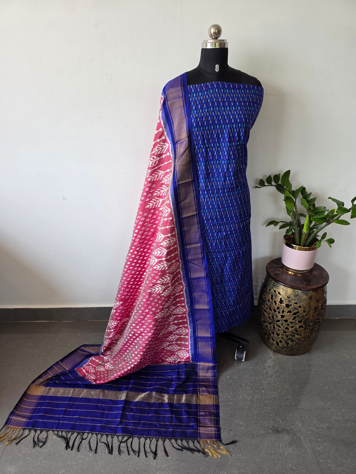 Handloom Sico ikkat top with Pure ikkat silk duppatta- JM130