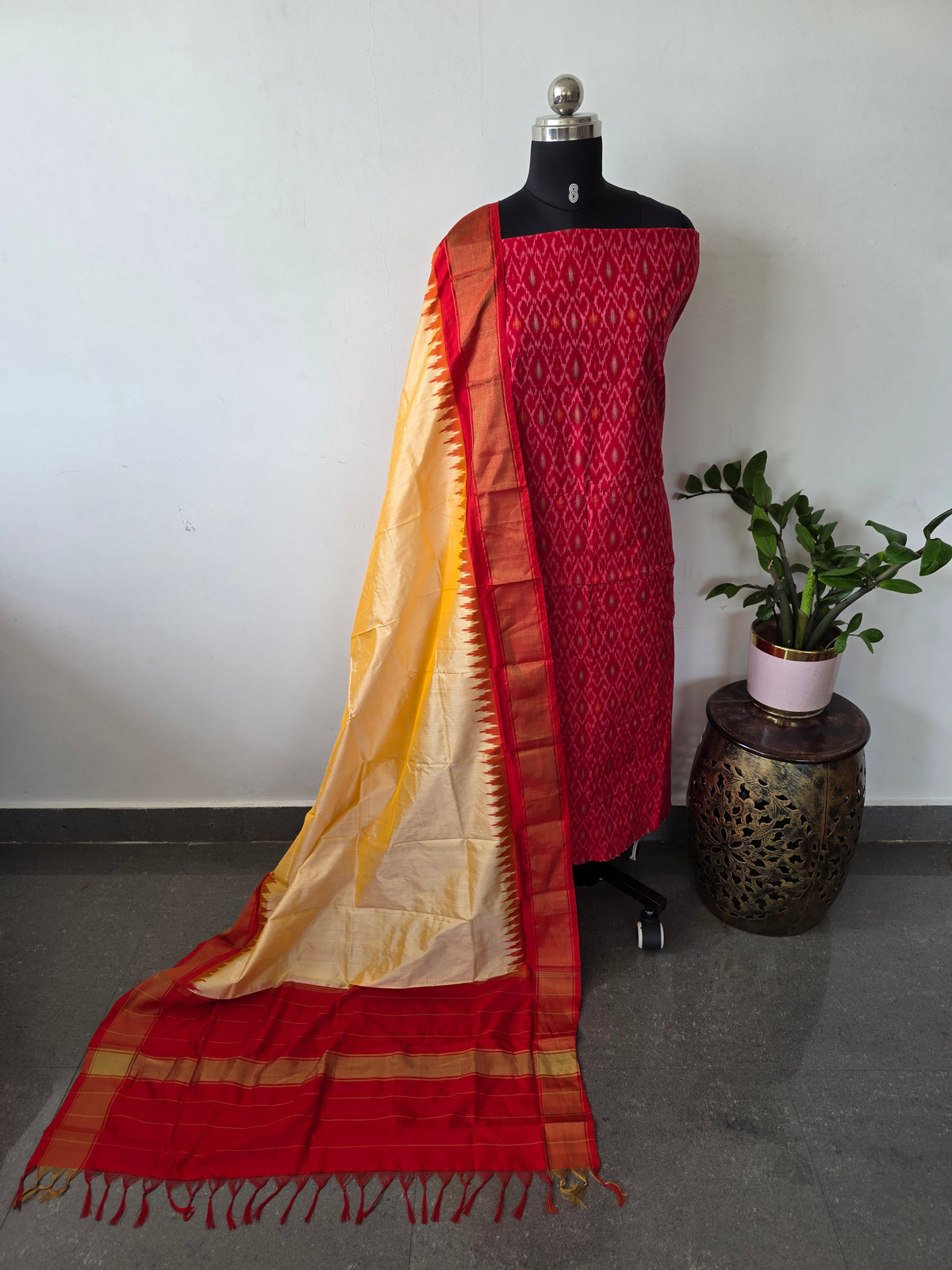 Handloom Sico ikkat top with Pure ikkat silk duppatta- JM142