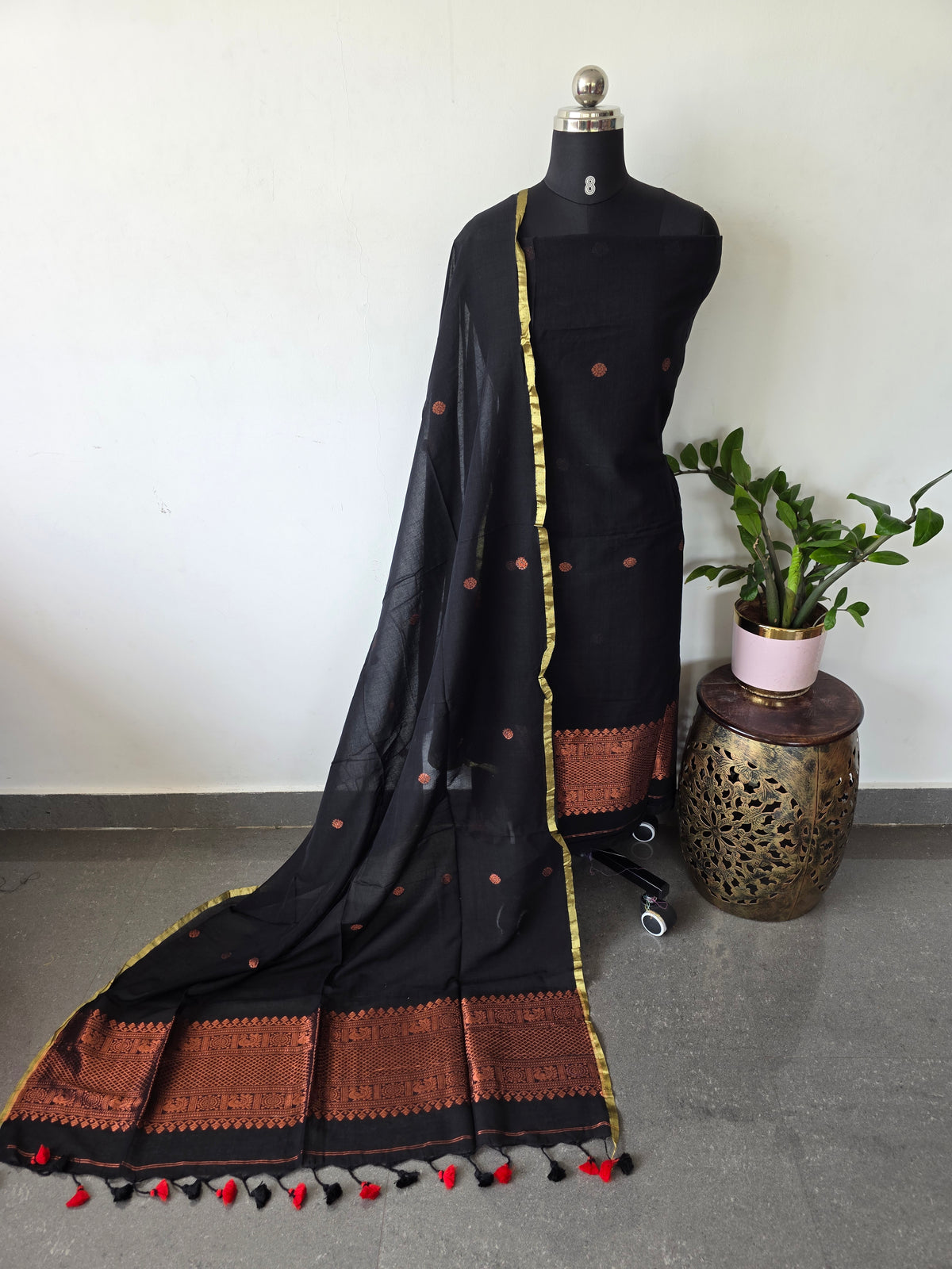 West bengal Handwoven mul khadi cotton jamdhani set - JM21