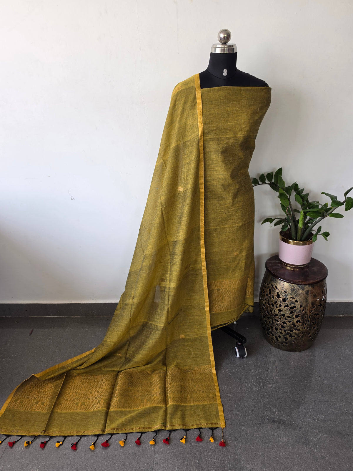 West bengal Handwoven mul khadi cotton jamdhani set - JM25