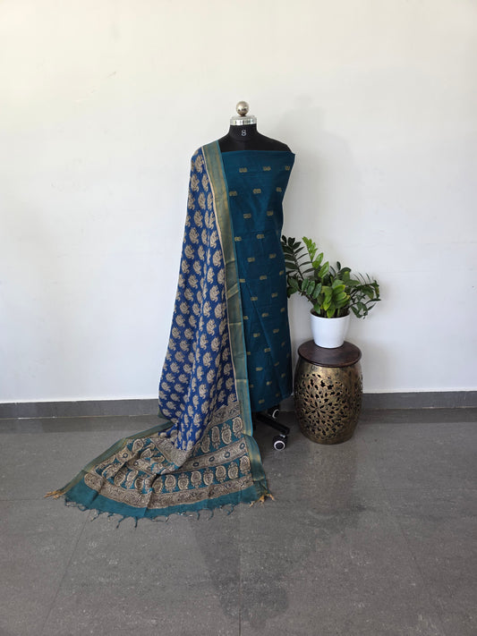 Premium semi soft silk or raw silk top with pure kalamkari silk shawl - MM14
