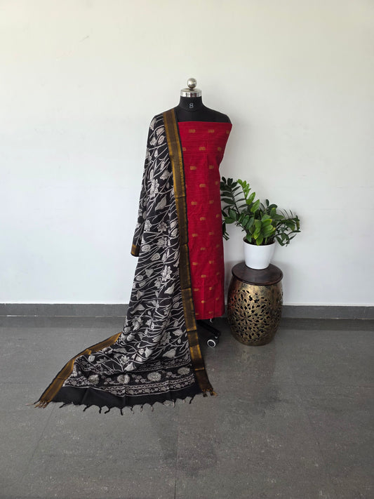 Premium semi soft silk or raw silk top with pure kalamkari silk shawl- MM26