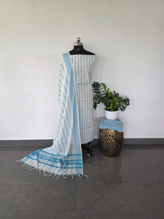 Pure cotton set with jacquard weave - blue