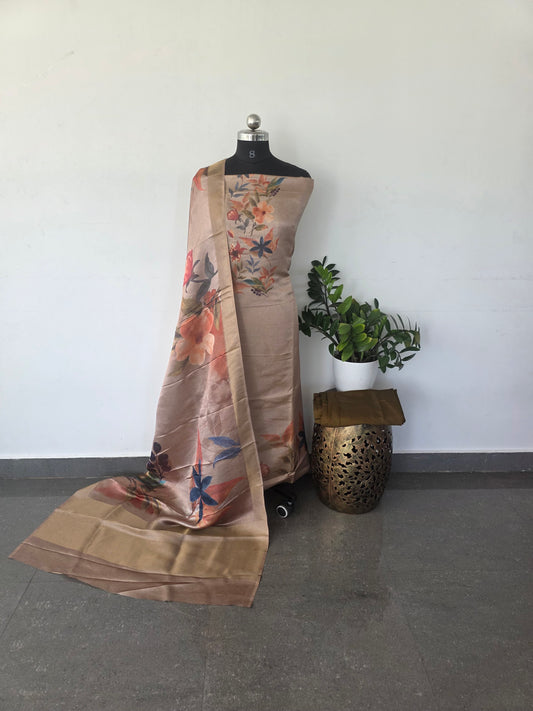 Premium shimmer silk set with digital floral - DF5