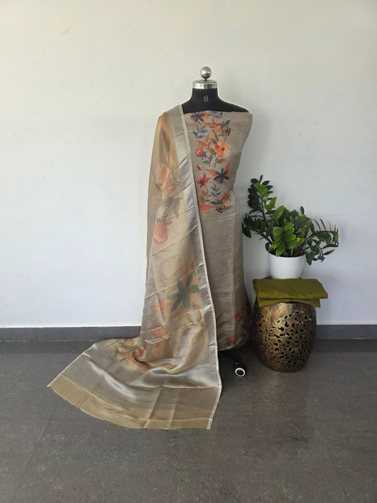 Premium shimmer silk set with digital floral - DF6