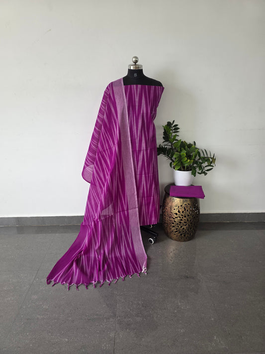Pure handloom ikkat cotton set - pink