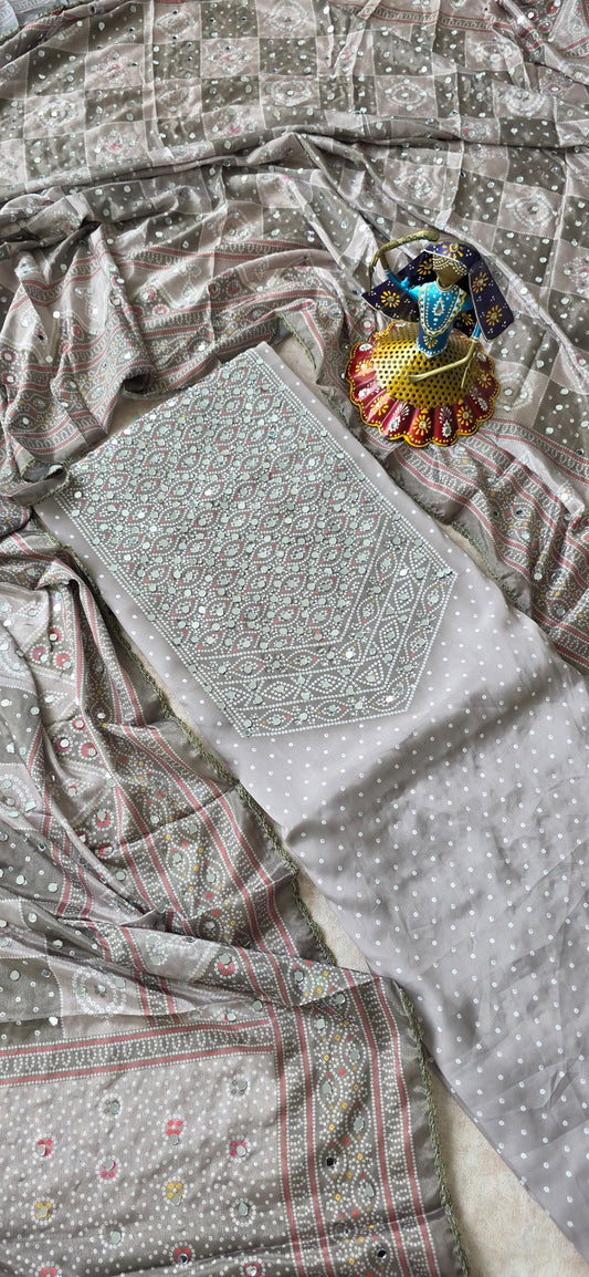 Party wear bandhani muslin silk with mirror work - Mirror 2