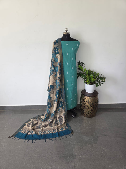Premium mercerised cotton top with kalamkari silk shawl - MW5