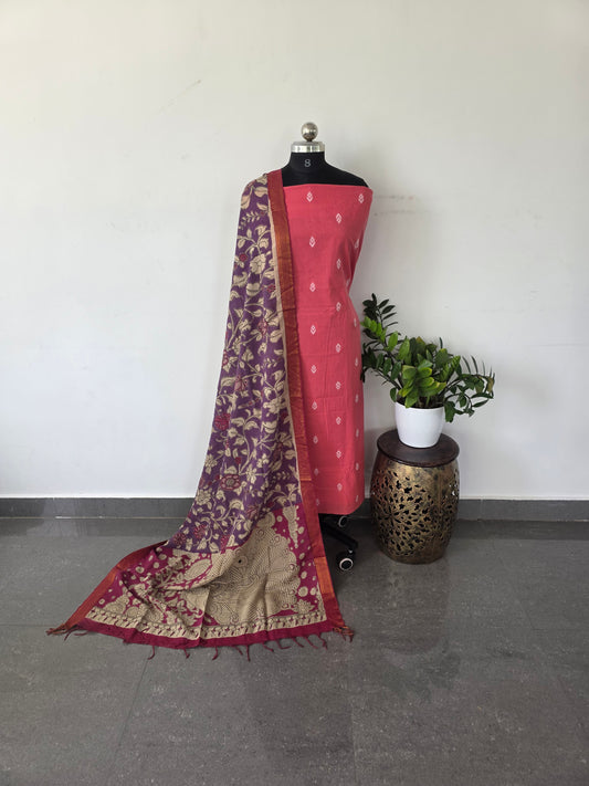 Premium mercerised cotton top with kalamkari silk shawl - MW7