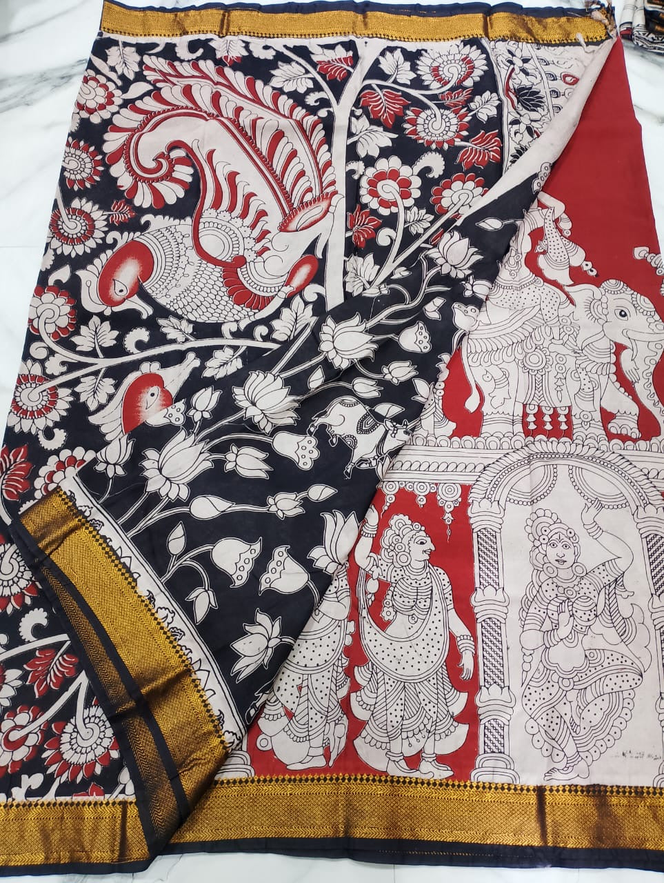 pure chennuri kalamkari silk saree with nizam border - CSS6