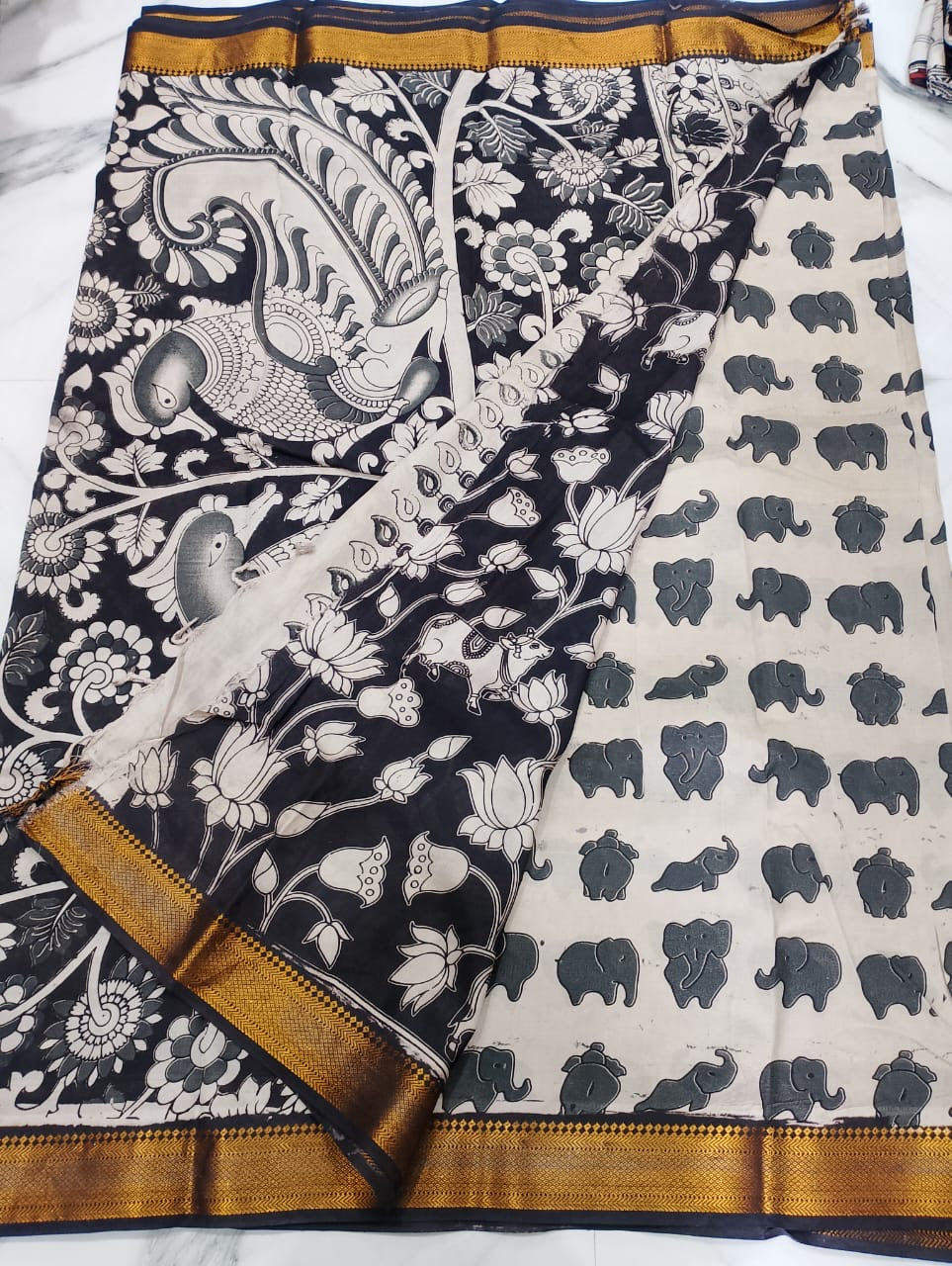 pure chennuri kalamkari silk saree with nizam border - CSS5