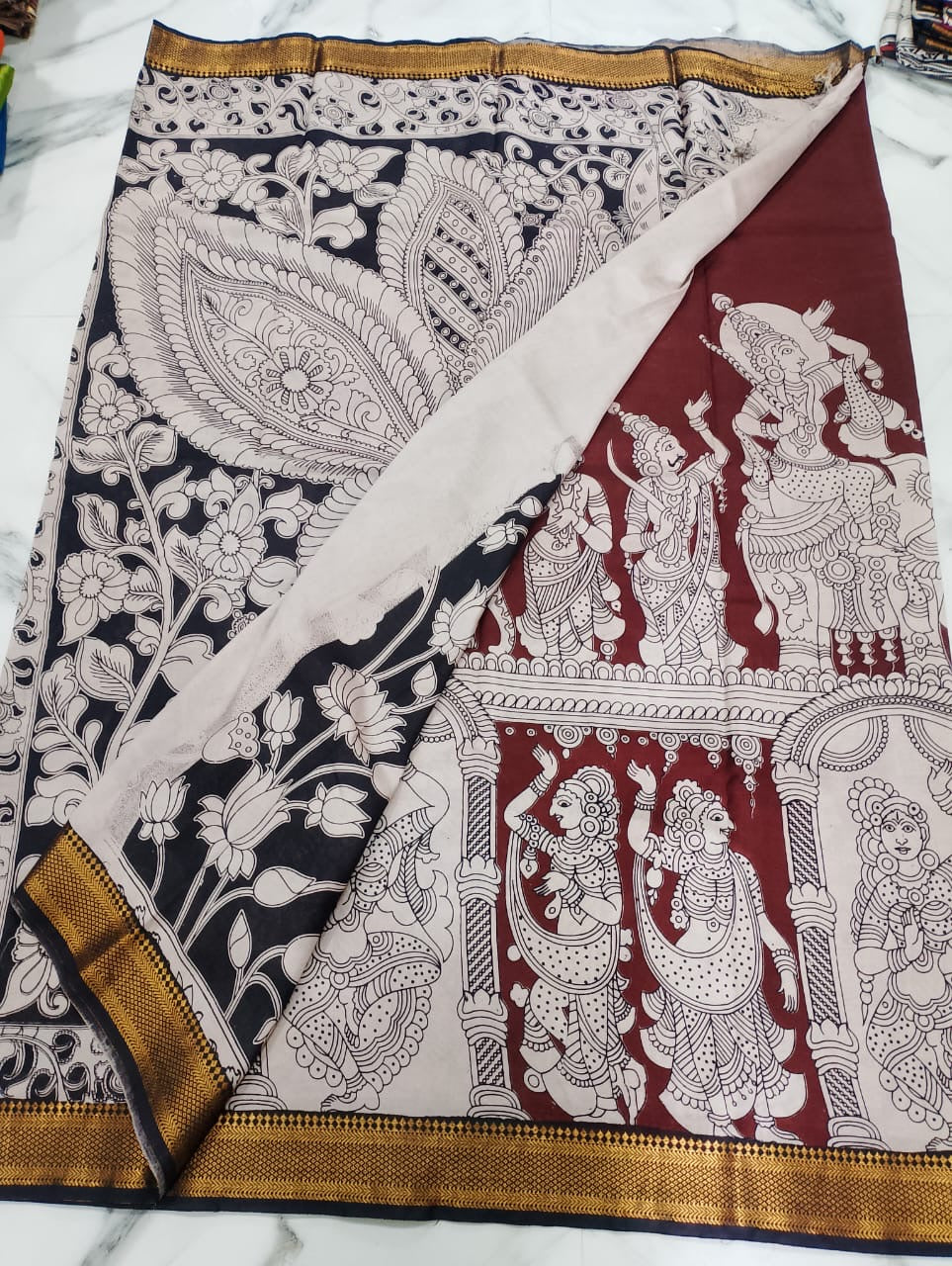 pure chennuri kalamkari silk saree with nizam border - CSS1
