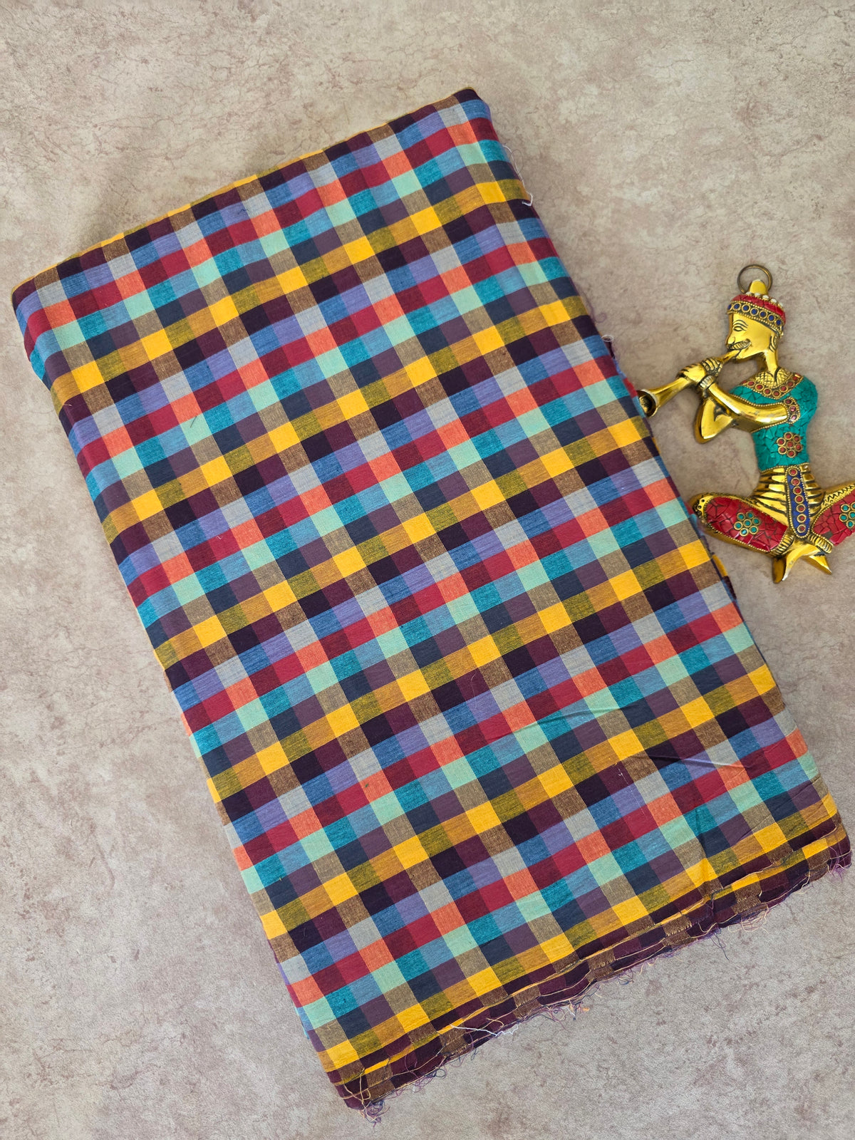 Madras kattam prewashed textured running material (0.5 inch* 0.5 inch) -MD208