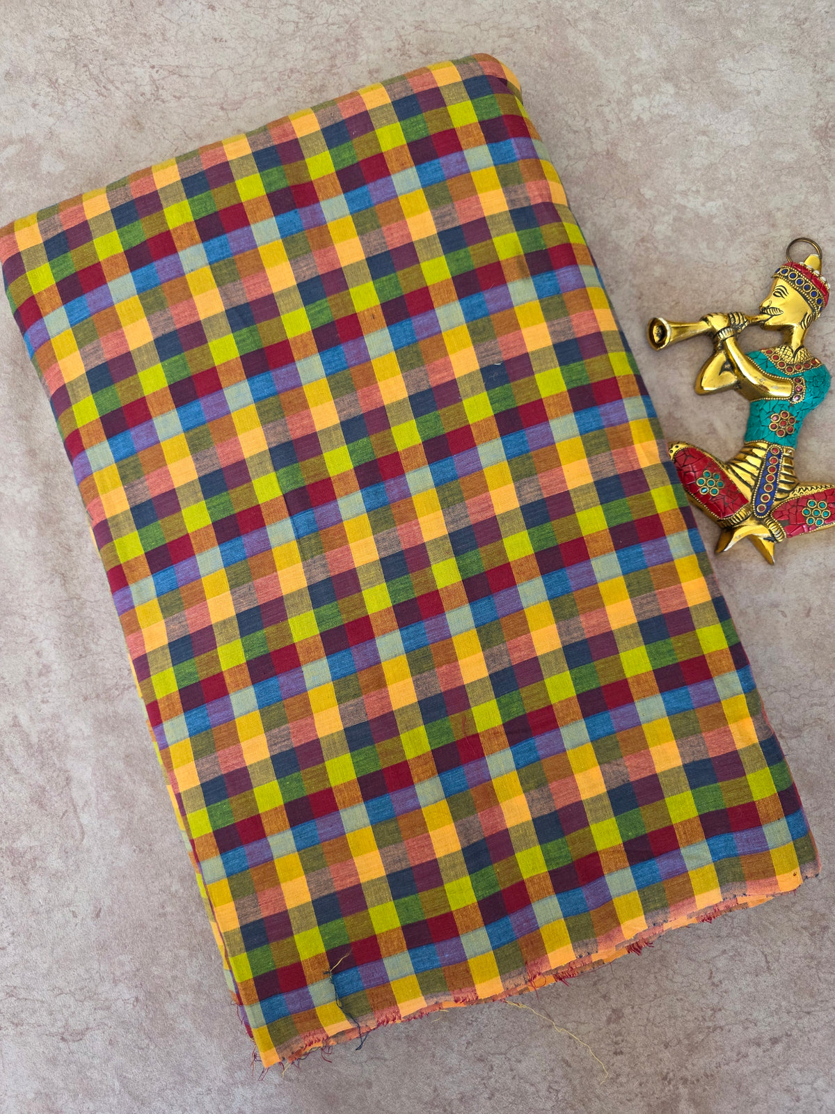 Madras kattam prewashed textured running material (0.5 inch* 0.5 inch) -MD202