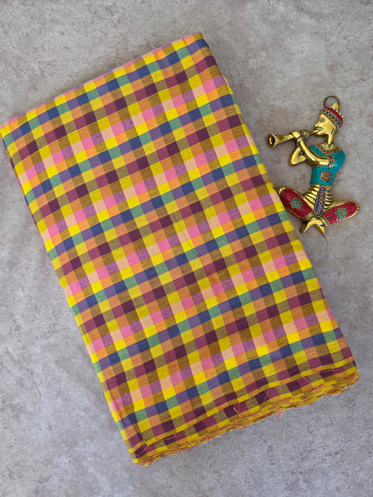 Madras kattam prewashed textured running material (0.5 inch* 0.5 inch)-MD205