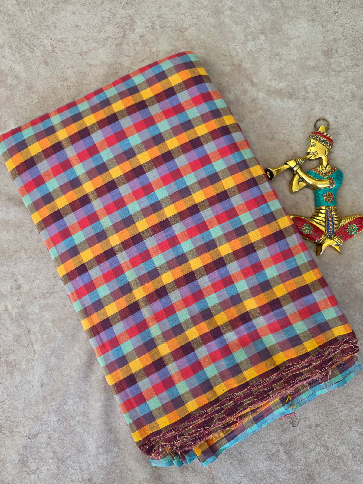 Madras kattam prewashed textured running material (0.5 inch* 0.5 inch)-MD209