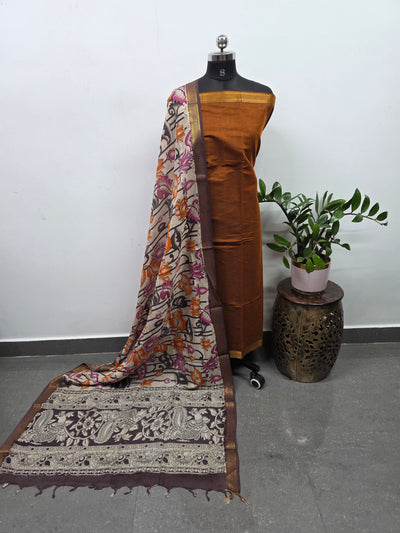 Earth & Loom - Mangalagiri cotton top with chennuri kalamkari silk shawl - MK35