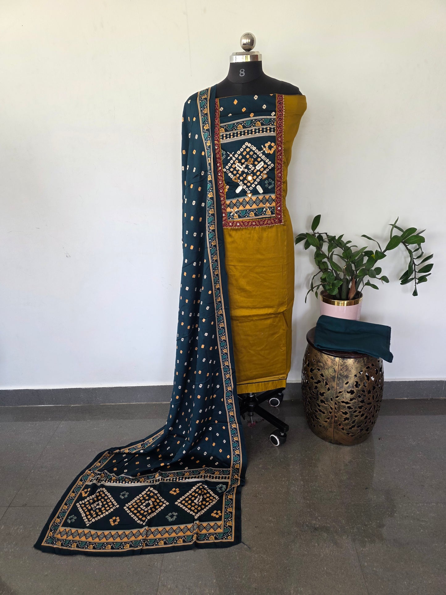 Kutch mirror work satin cotton set-SA4