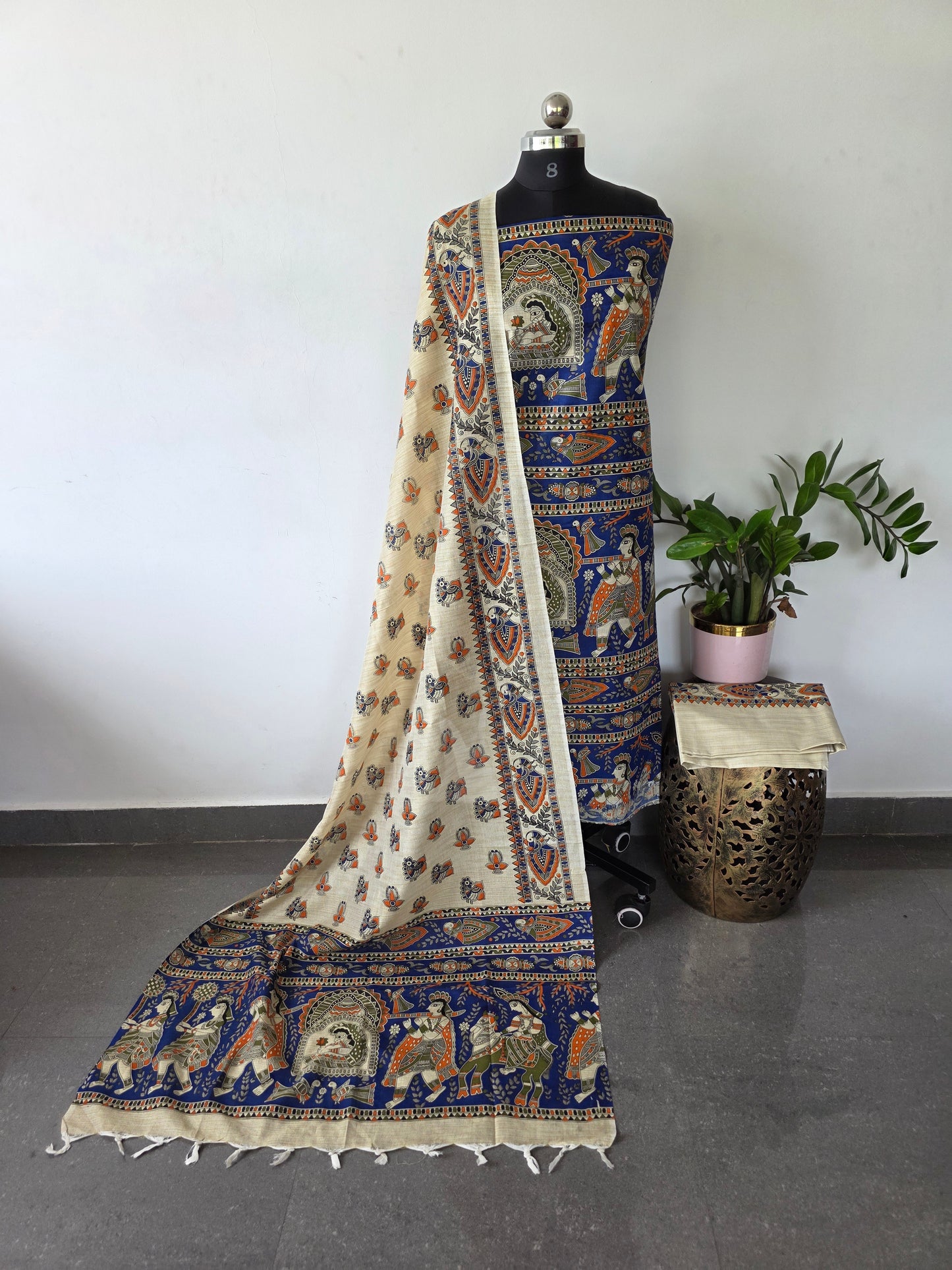 Bhagalpuri katan Madhubani silk set - BA342