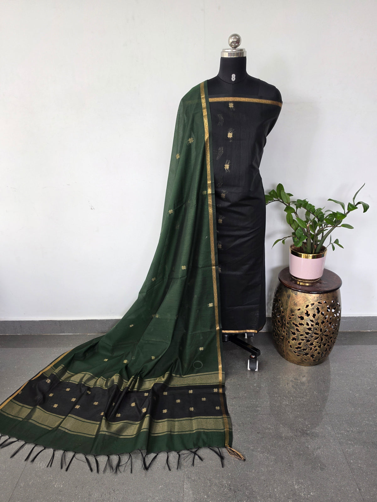 Semi Maheshwari silk set (black)-SM313