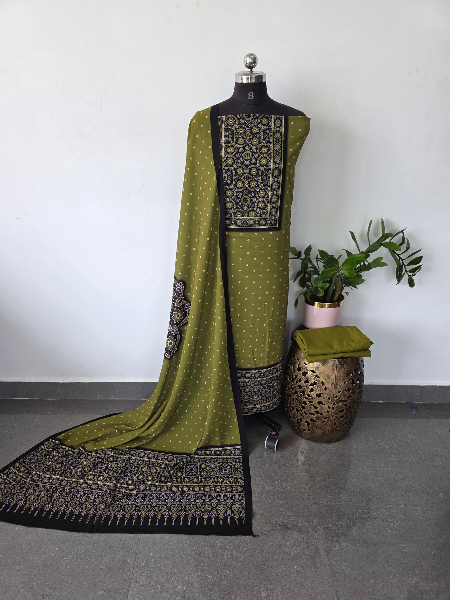 (Preorder 15 days dispatch time )Fancy ajrakh georgette set (with lining) - AS66