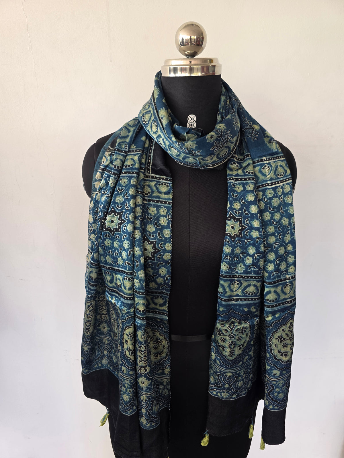 Ajrakh Handblock natural dyed mashru silk stole-MV61