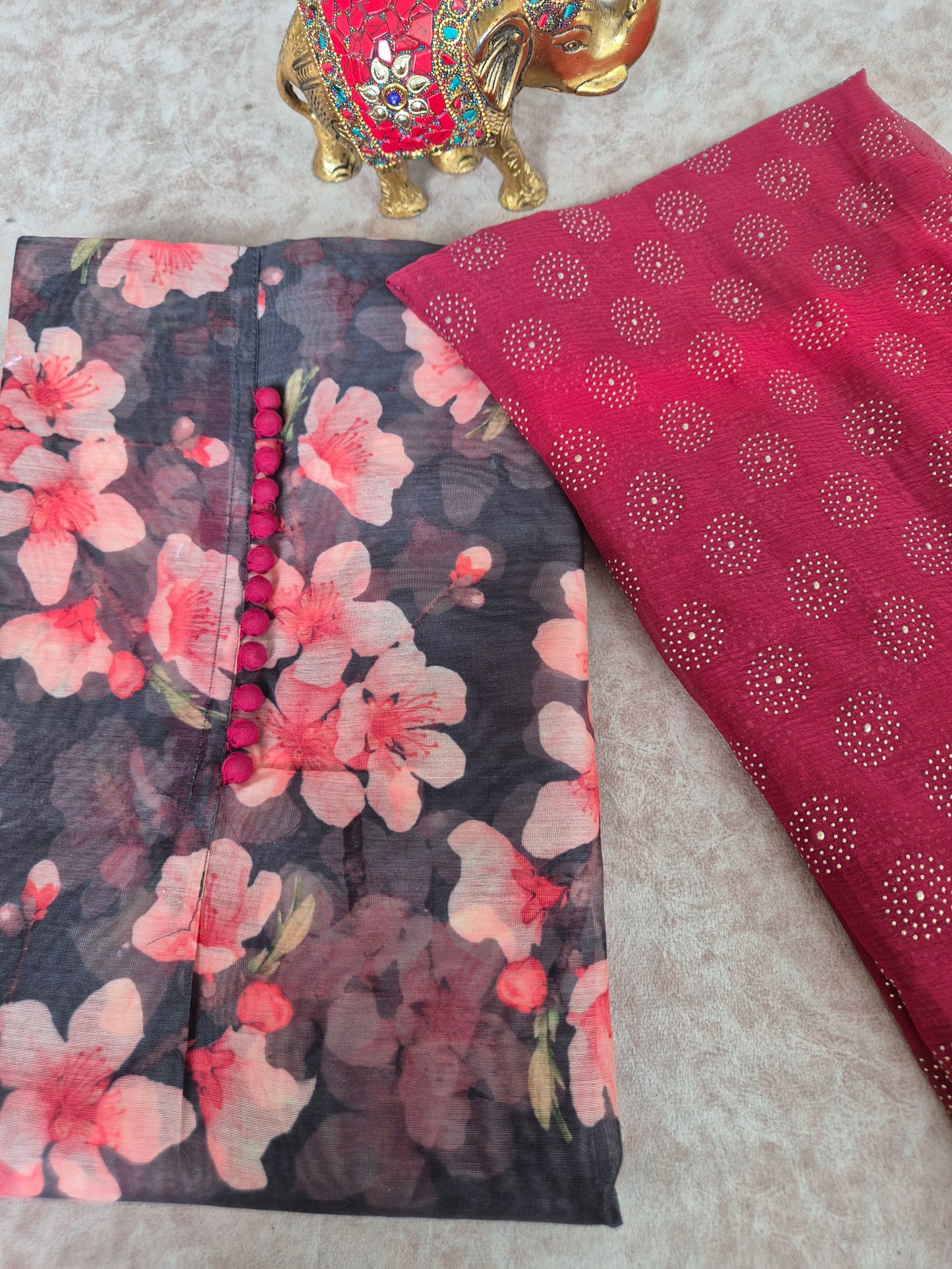 Fancy silk set with chiffon shawl