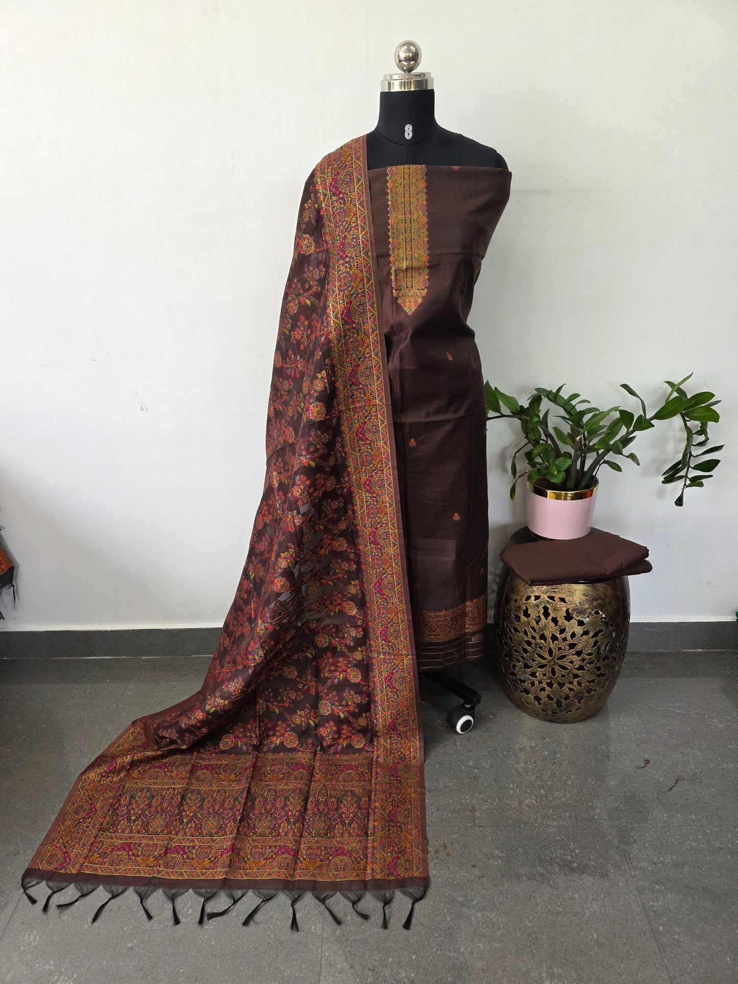 Premium silk cotton jamdhani set-AV354