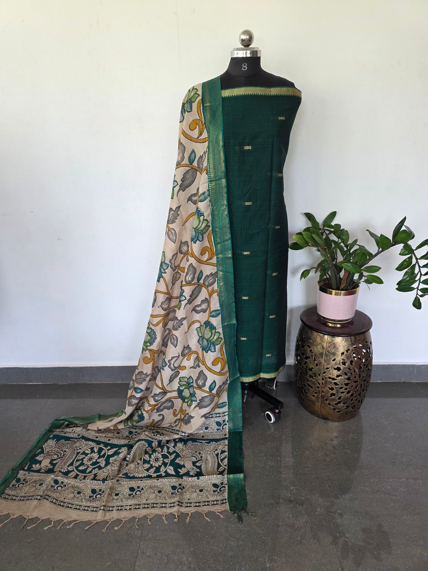 Fusion Narayanapet with handcrafted chennuri silk kalamkari duppatta - NA520