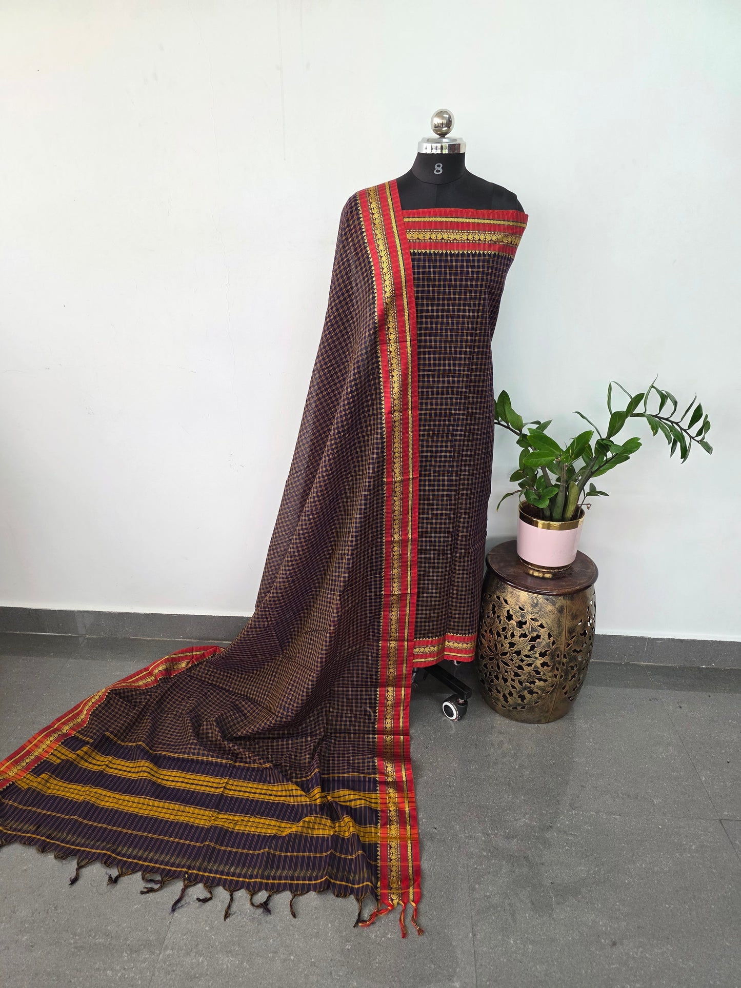 Checked Mercerised narayanapet salwar set (4.5 meters)(Blue)- NA509