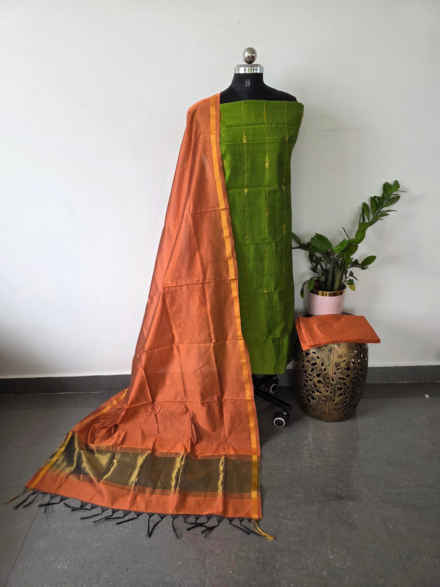 Checked semi raw silk set - RW34