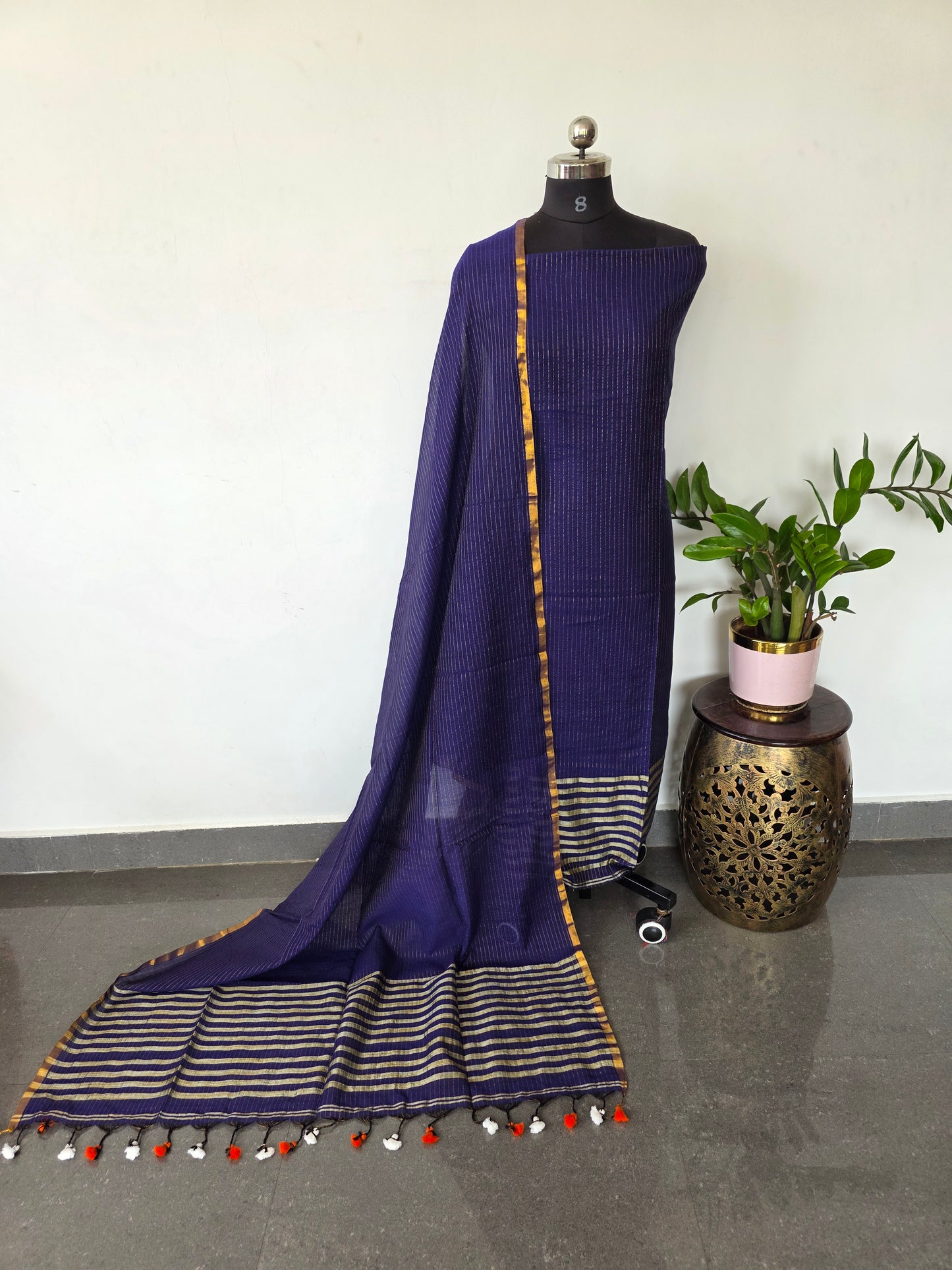 Premium mul khadi zari lines salwar set - MUL306