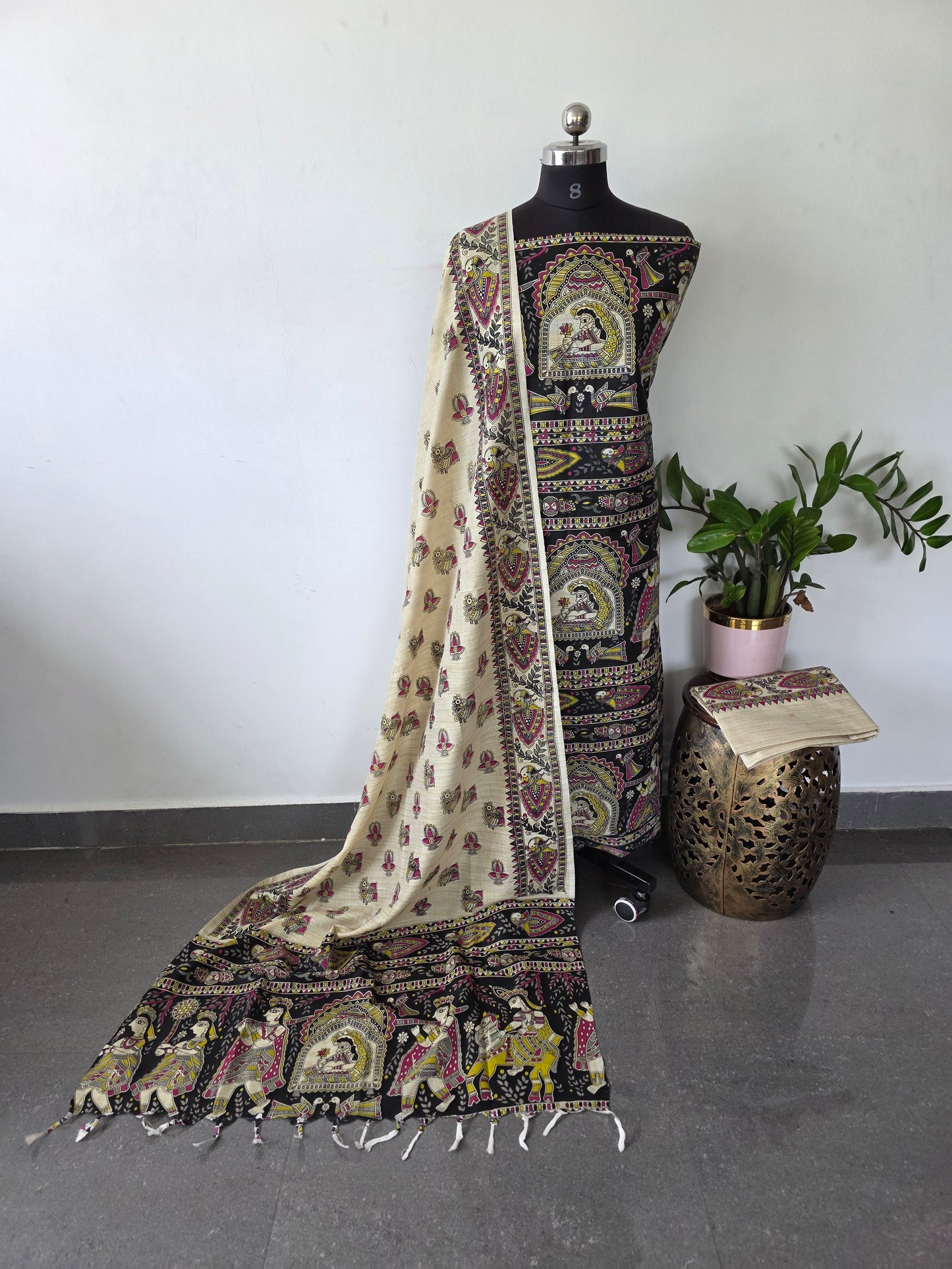Bhagalpuri katan Madhubani silk set - BA345