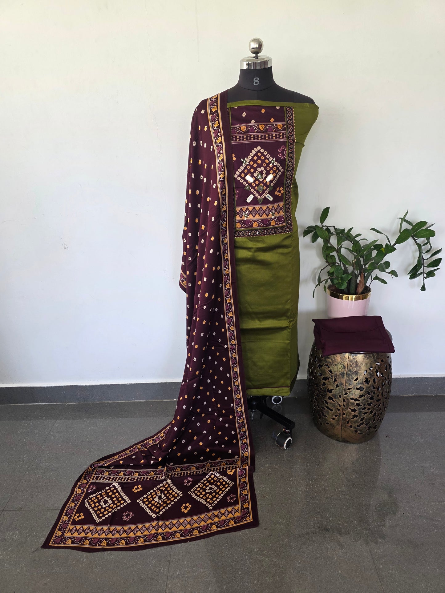 Kutch mirror work satin cotton set-SA3