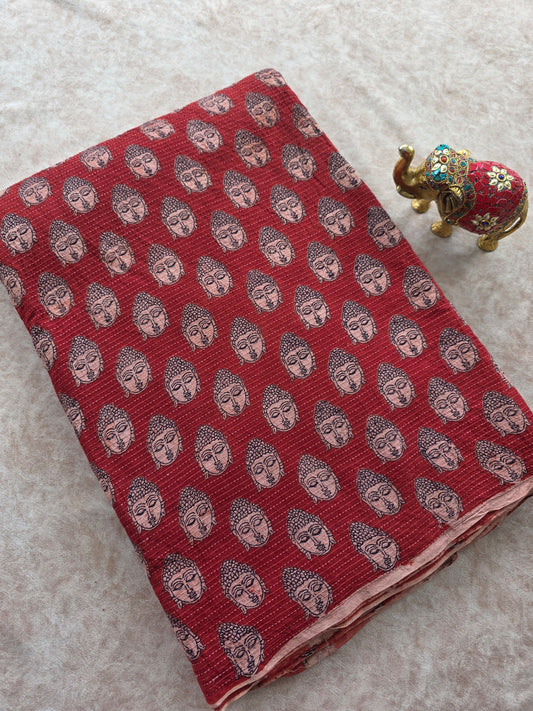 Pure kalamkari Kantha cotton running material (1 meter) - KM61