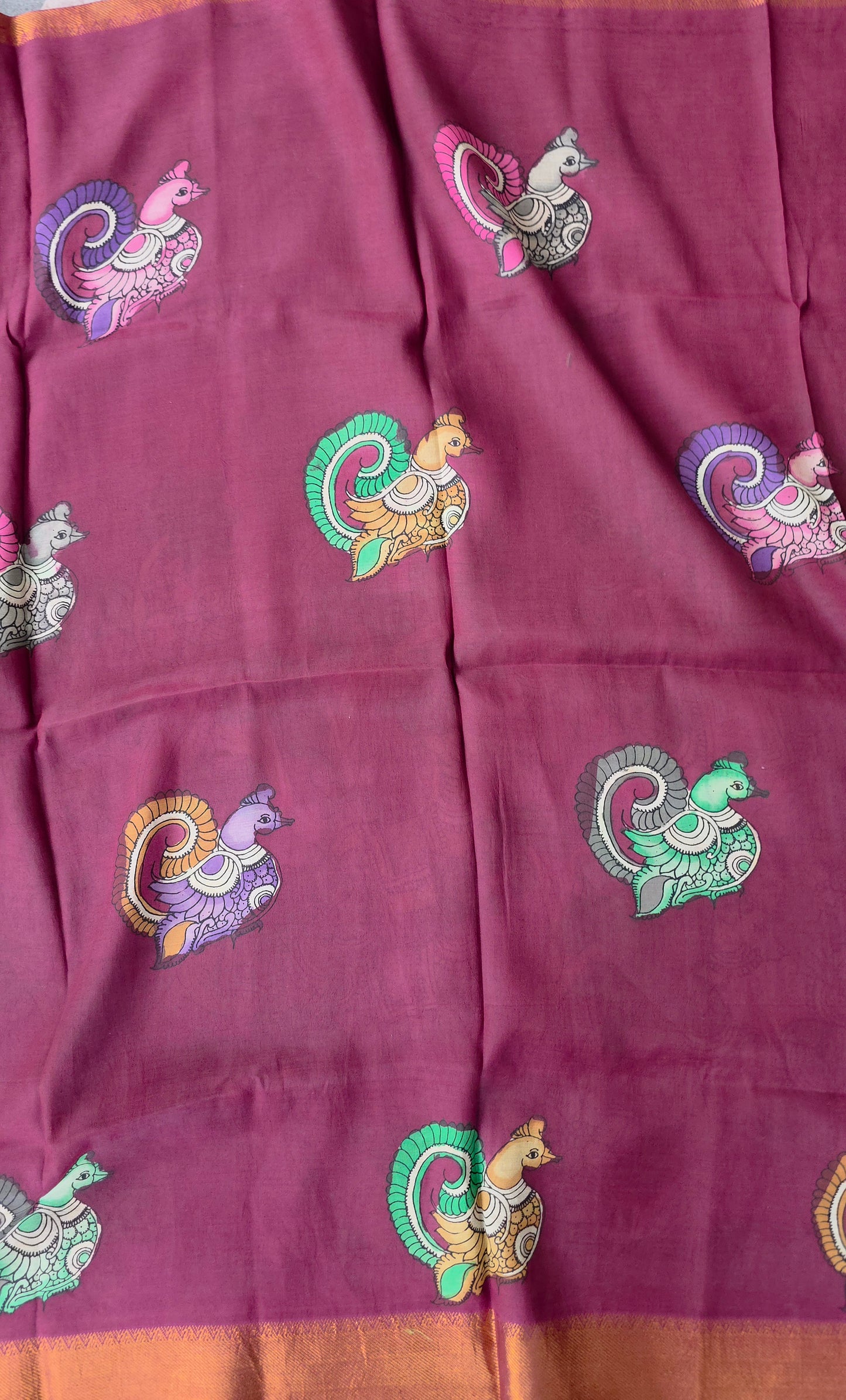Handcrafted Kalahasthi Penkalamkari bangalore silk set - KH154
