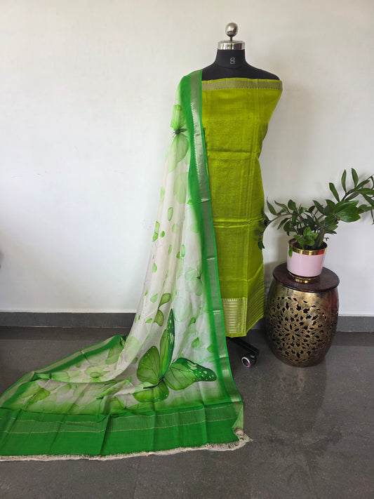 Handloom mangalagiri silk top with pure mangalagiri digital silk shawl - ML52