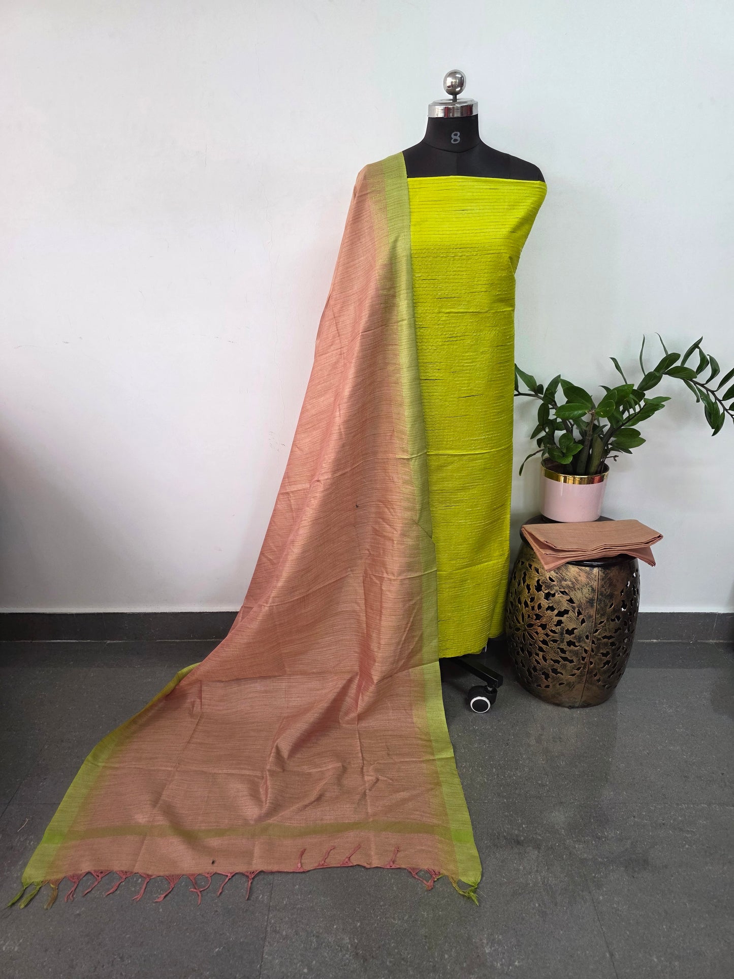 Bhagalpuri khadi cotton with temple border shawl - BA422